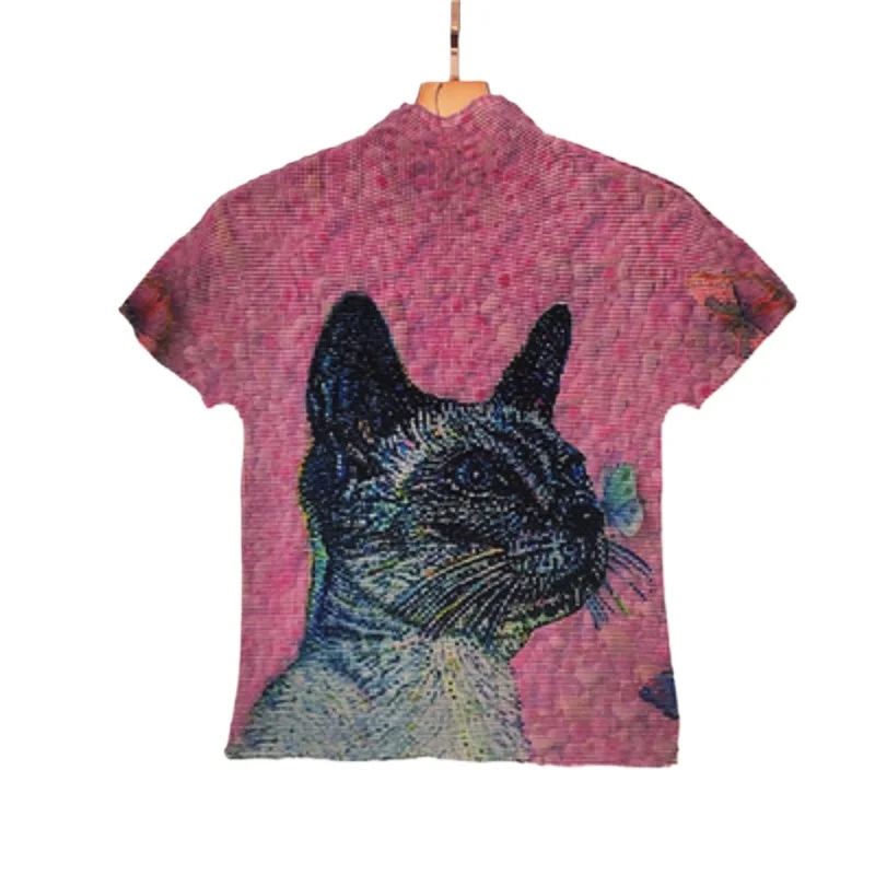 Thin Temperament Shirt Short-sleeved Stand-up Collar Top Women's Pleated 2026 Summer New Skin-friendly High-elastic Large-size