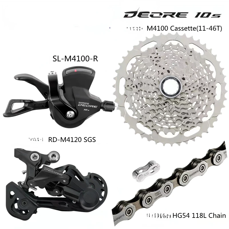 

DEORE 10 speed Groupset include M4100 Shifter M4120 Rear Derailleur Cassette36/40/42/46/50T and CN-HG54 KMC X10 Chain Bike Parts