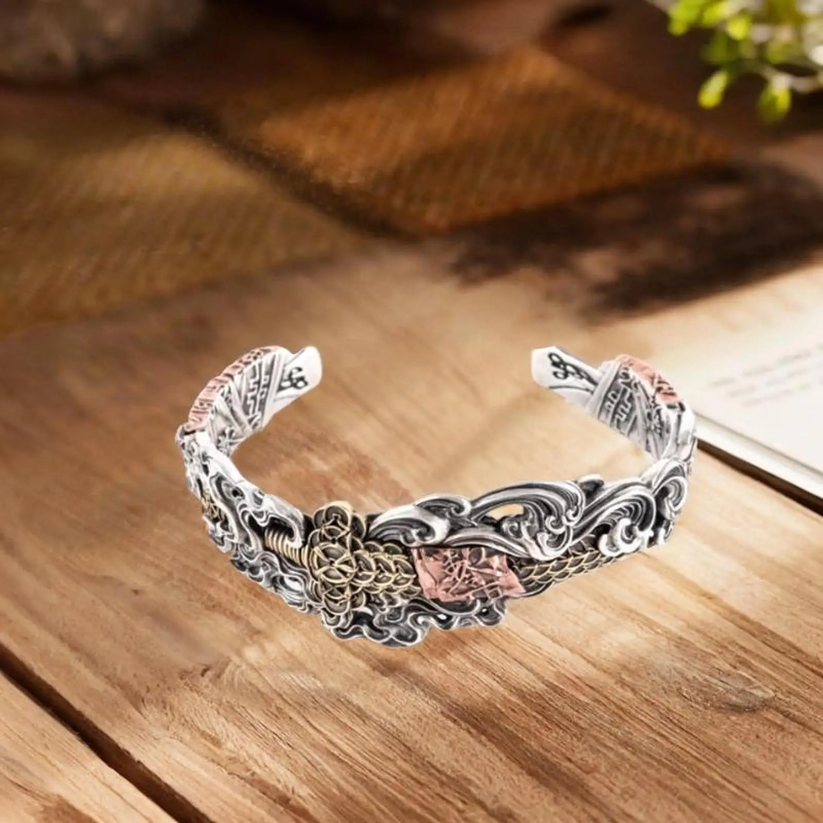 

Chinese Style Bracelet Minimalist Gift for Boyfriend Domineering Metal Artwork Lightweight Wrist Decor Feng Shui Bracelet