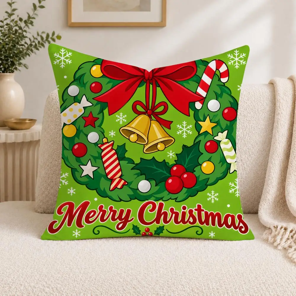 Christmas Element Cushion Cover Square Decorative Sofa Pillow Case Bedroom Living Room Home Decor Gift