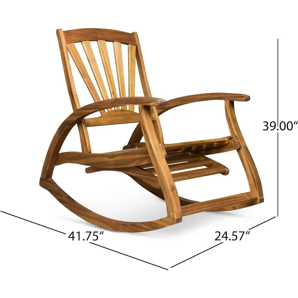 Alva mecedora de madera de Acacia para exteriores con reposapiés, acabado de teca