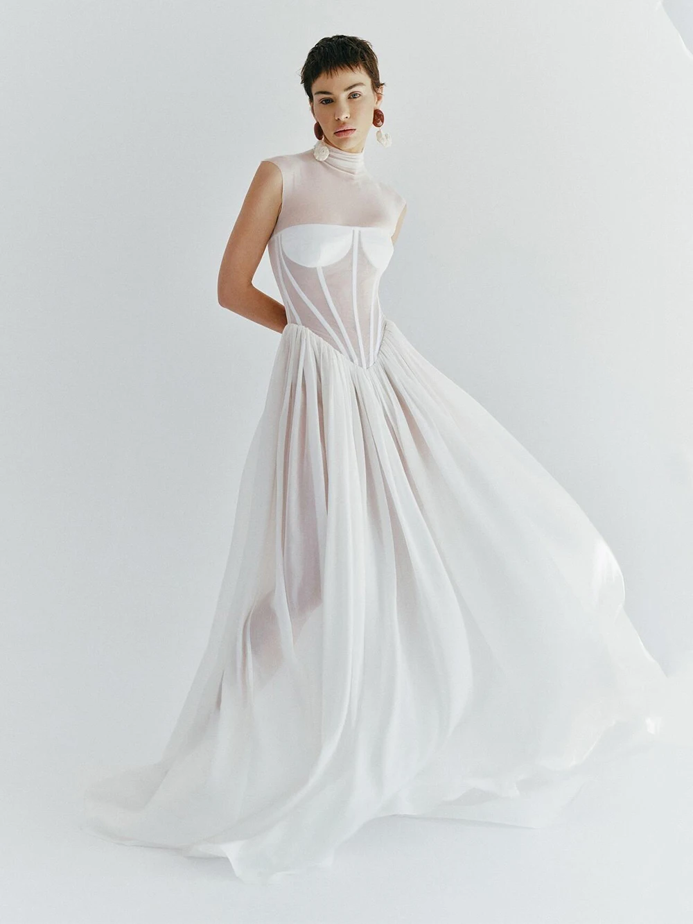 2025 الخريف المرأة الأبيض خفيفة الوزن شبه شفافة الشيفون فستان طويل المألوف الجنية نادي الحفلات Dress2025 الخريف المرأة #1