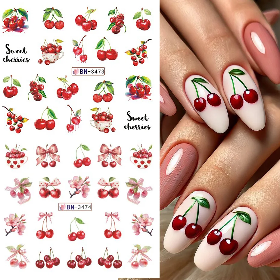 12 disegni di fragole per nail art decalcomanie per il trasferimento dell'acqua serie di frutta rosa rossa cursore autoadesivo decorazione per manicure decorazione per unghie fai da te