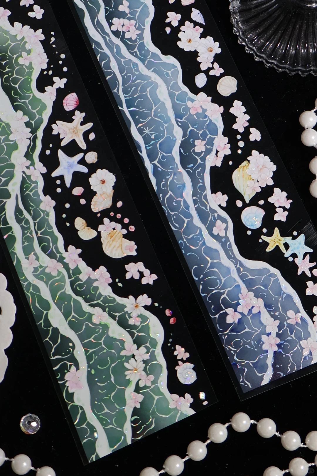 Starfall Film Ripple Wave Washi Tape, Shell Shimmer PET Sticker Roll, DIY Journal Scrapbooking Planner Decoration