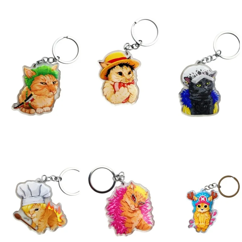 Porte-clés en acrylique pour cosplay de chat, Zoro Sanji Law Chopper Doflamingo, porte-clés anime, pendentif de sac, décoration, cadeau double face pour les fans