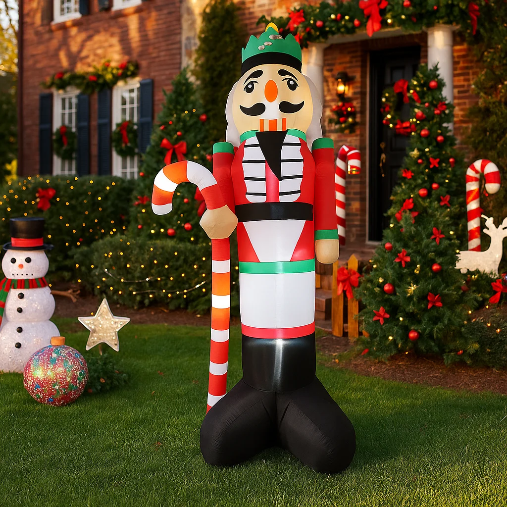 3.6M/11.8FT Inflatable Nutcracker Soldier with Candy Cane Lights LED Home Decorations Toys Yard Xmas Decor Supplies Holiday Prop