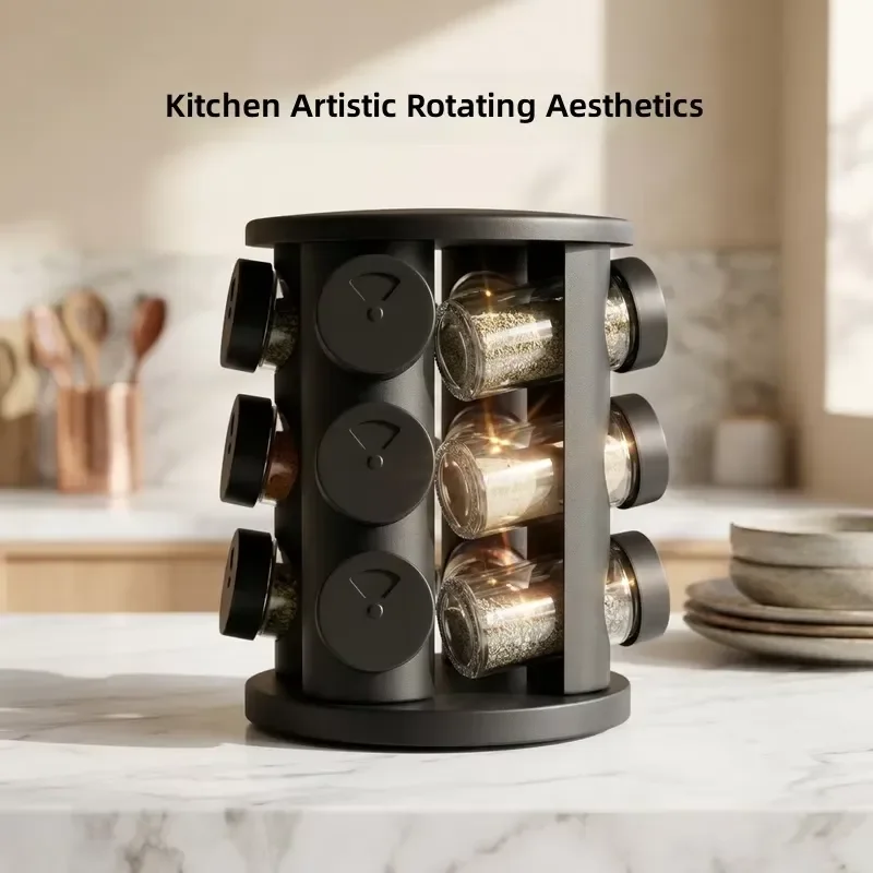 Rotating Spice Rack, Kitchen Seasoning Bottle Set, Home Condiment Storage Organizer