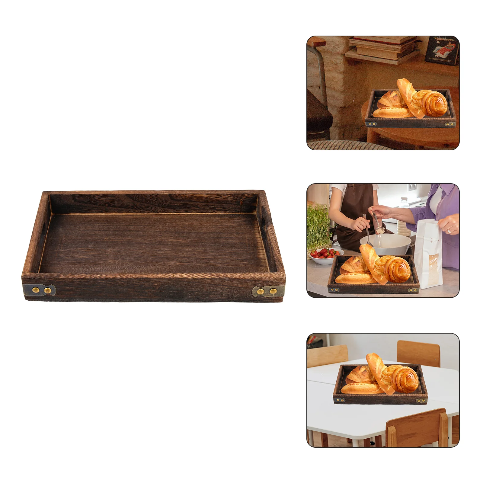 Distressed Solid Wood Pallet Refreshment Container Decor Vintage Storage Tray Plate for Home Food