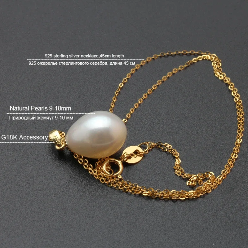 Real Natural Freshwater Pearl Necklace and Earring Set Woman,18k Gold Pendant and Earring 925 Silver Chain Wife Mother Gift