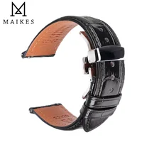 Correa de reloj de cuero marrón y negro a la moda, correa de reloj Universal con hebilla de mariposa de 18mm, 20mm, 22mm y 24mm para hombres y mujeres