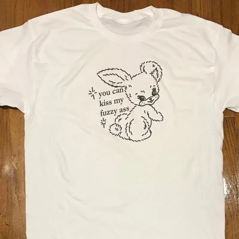 

Новое поступление лета, забавные футболки с принтом кролика, хлопковые свободные футболки унисекс с короткими рукавами, милые эстетические топы в стиле гранж