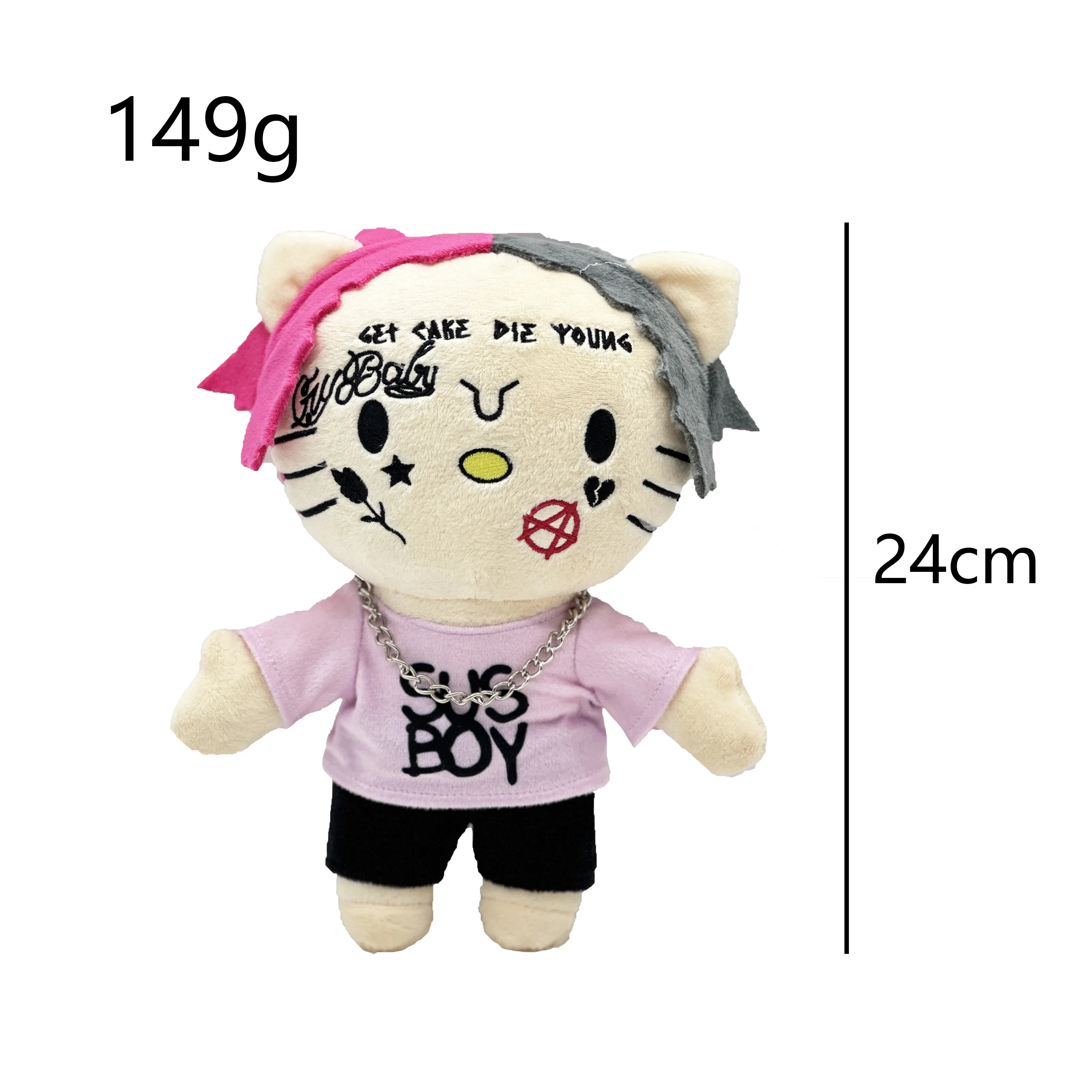 New Hello Kitty LIL PEEP Plush Anime Plush Toy Doll with Pink Clothes Necklace Stuffed Soft Plush Toys Fans Collect Gifts 24cm