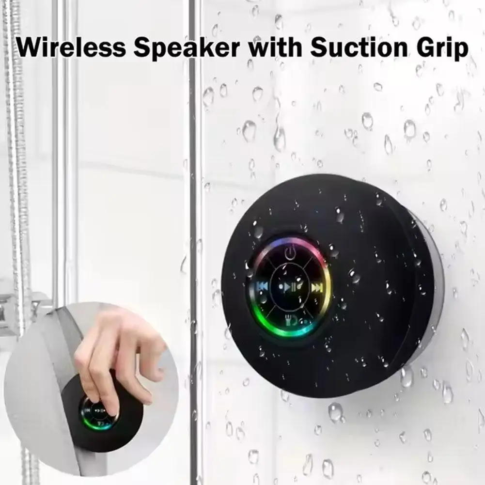 Bathroom Waterproof Bluetooth Speaker with RGB LED Light Mini Outdoor Travel Portable Wireless Shower Suction Cup Speakers