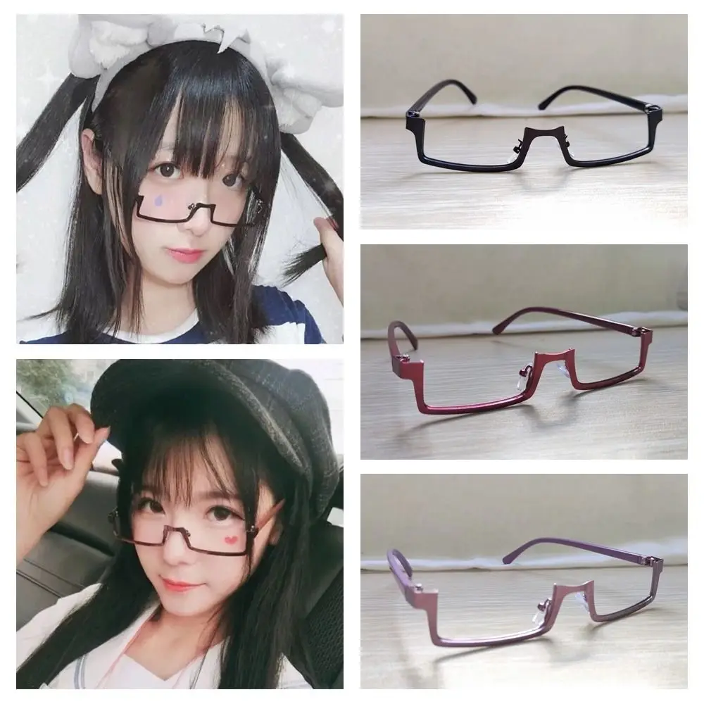 Fashion Square Oval Half Frame Glasses COS Multicolour Eyeglasses Anime Photography Prop Fake Glasses Adults