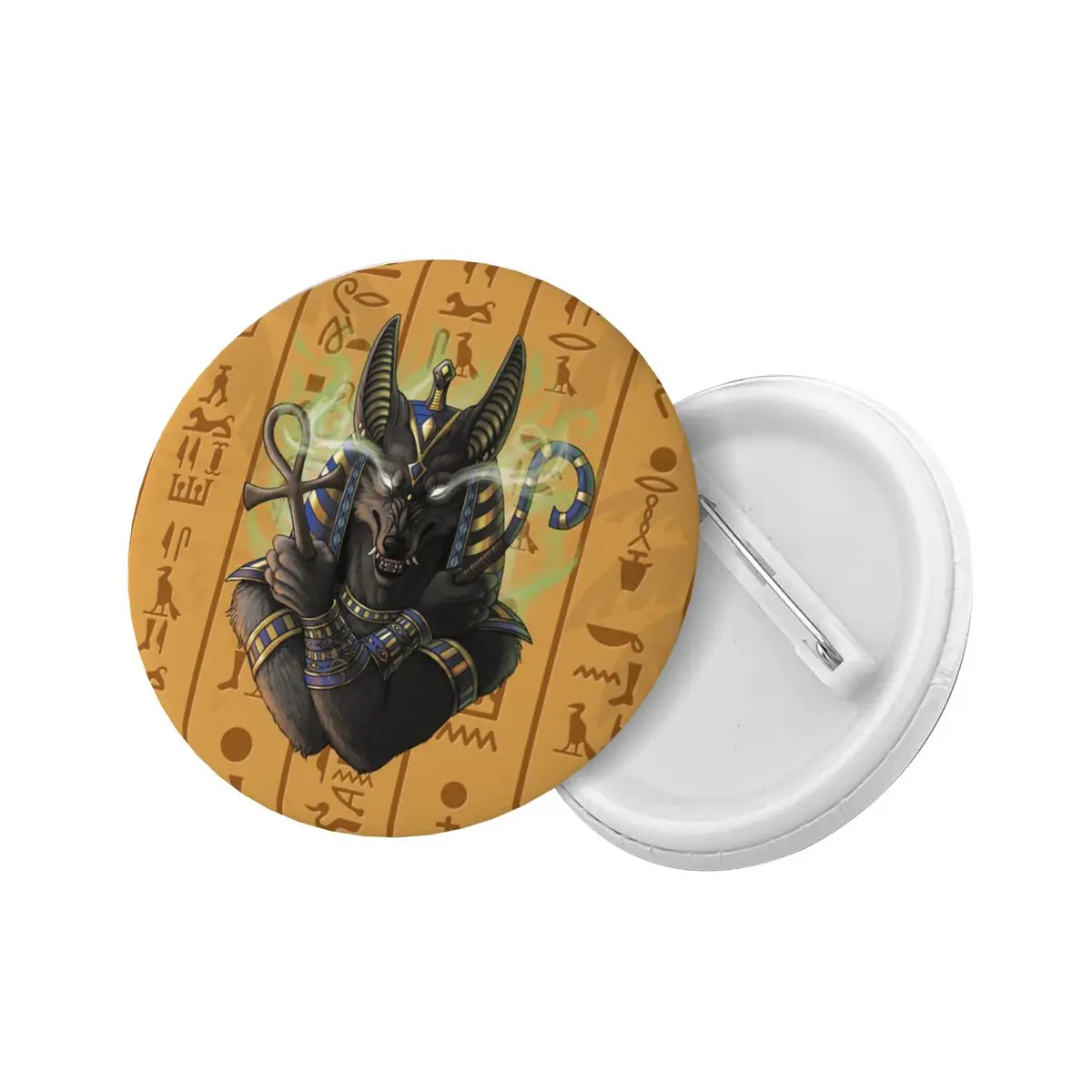 Protector Of Souls Pin Back Buttons Custom Hieroglyphs Anubis Brooch Badge for Jeans Pinback Birthday Gift