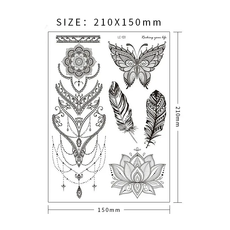 Black Lace Pattern Rose Peony Flower Girls Temporary Tattoos for Waterproof Tattoo Stickers 3D Blossom Lady Shoulder DIY