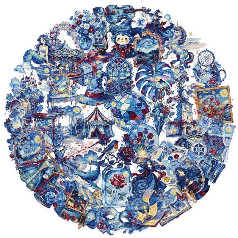 50PCS Cute Blue Angel PET Tearable Sticky Stickers DIY Phone Japanese Stationery Scrapbooking Korean Journaling Supplies