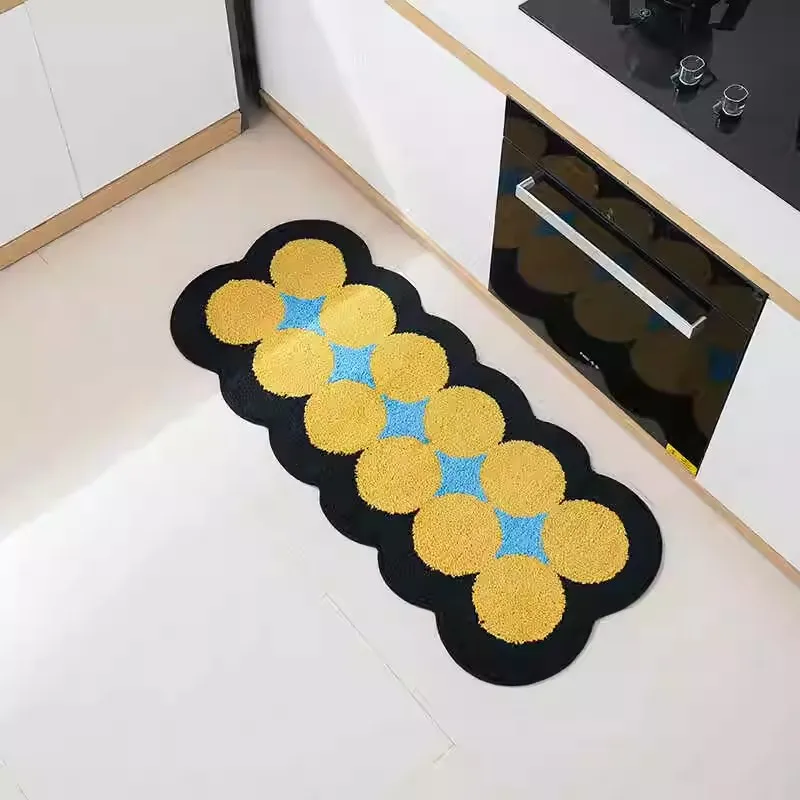 Tufting Dots Bedroom Rug Living Room Carpet Yellow Circles Bedside Bathroom Mat Door Floor Anti Slip Pad Aesthetic Home Decor