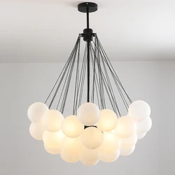 Nordic fosco bola de vidro lustre para jantar sala estar decoração ouro preto bolha led luzes pingente lâmpada pendurada