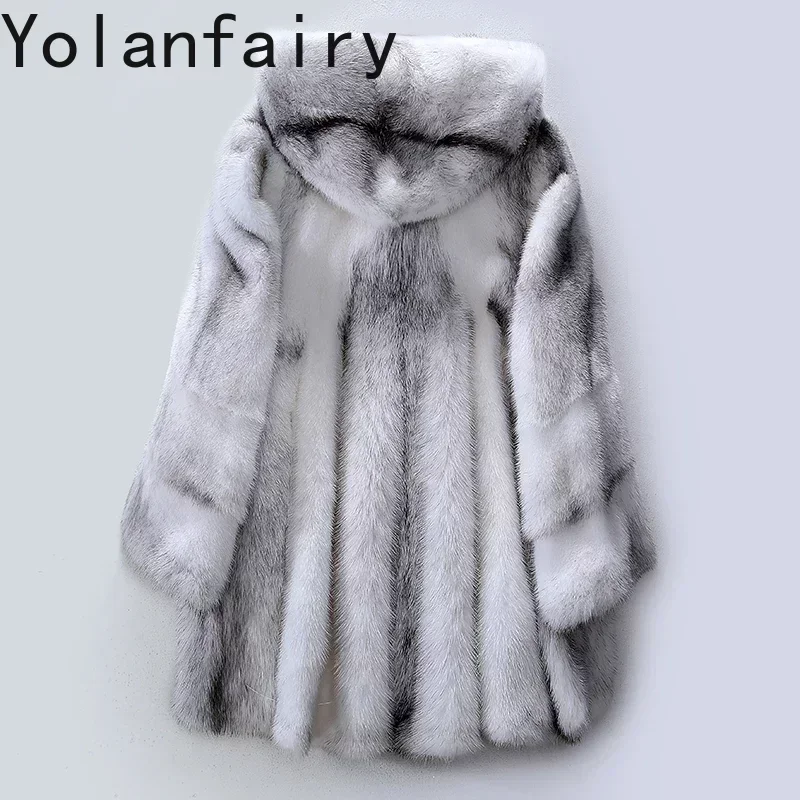 

Real Fur Coats Women 2024 Winter Real Mink Coat Warm Hooded Fur Jacket Seven-part Sleeves Womens Winter Coat Manteau Fourrure