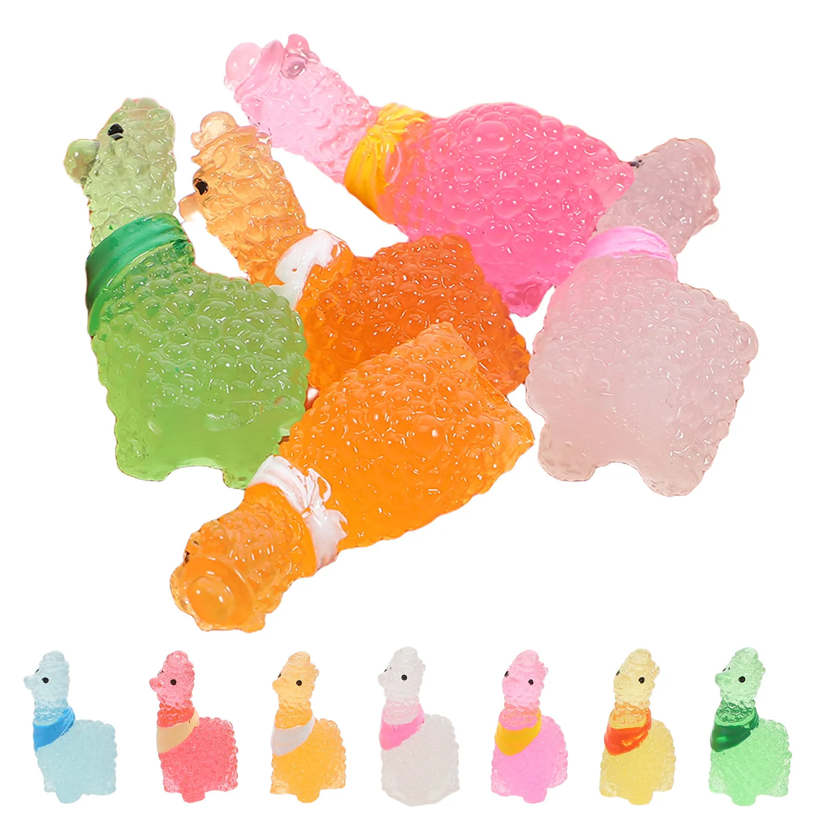 60Pcs Luminous Micro Landscape Alpaca Resin Miniatures Mini Garden Scenery Decoration Desktop Mini Resin Animals Miniature