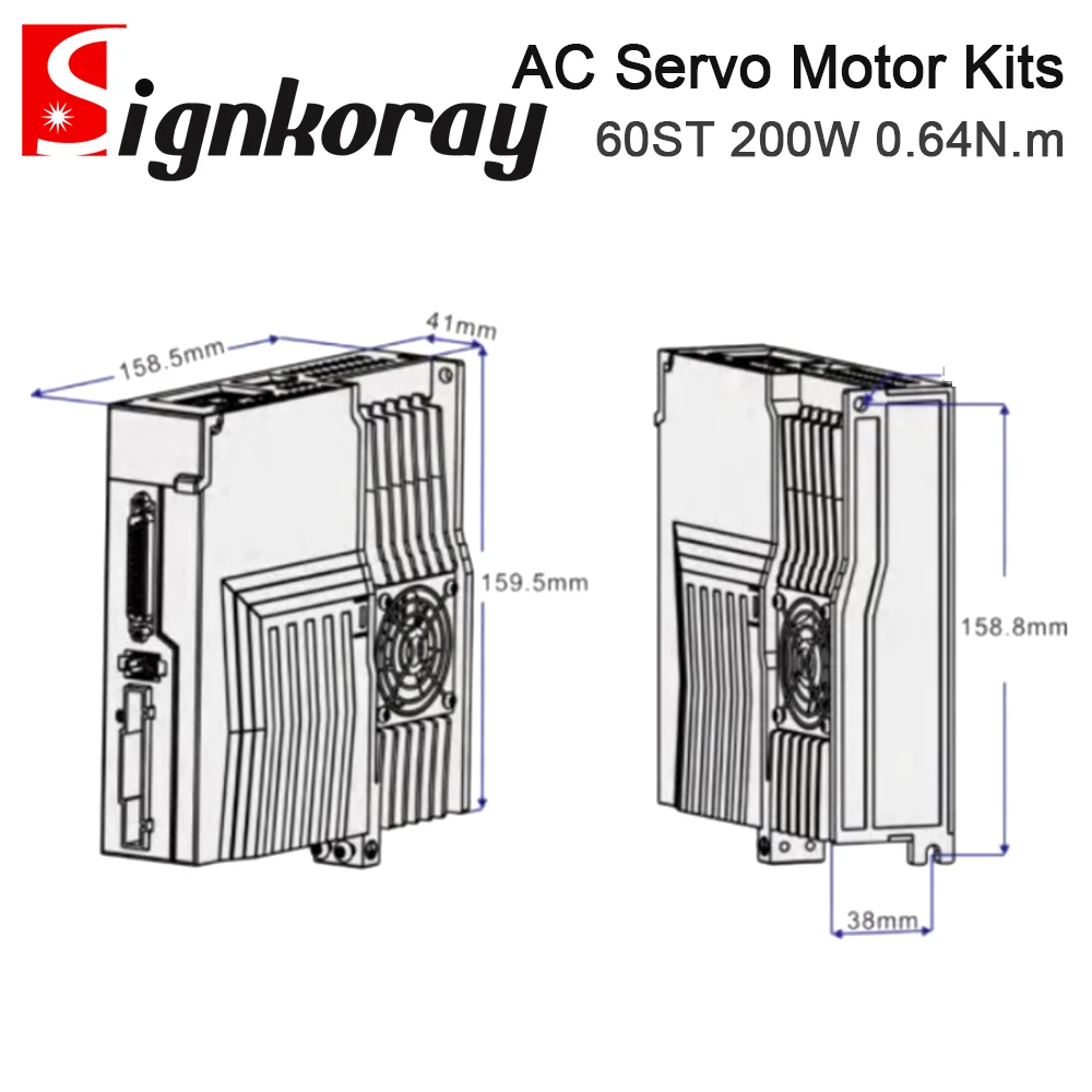 SignkoRay 200W 0.64N.m AC Servo Motor Driver Kits 60ST 3000RPM 220V AC Motor for CNC Router