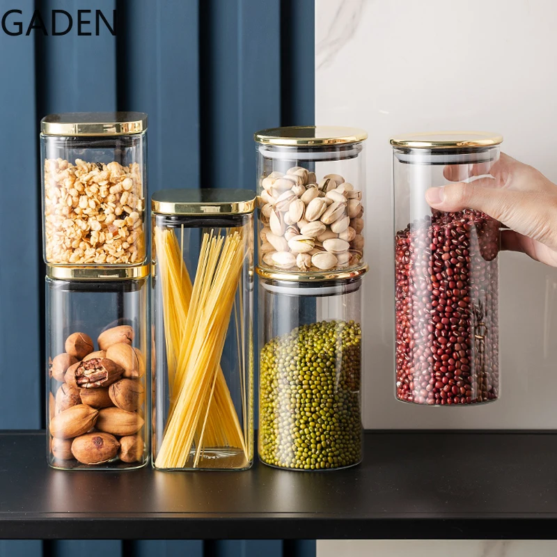 Kitchen Glass Sealed Cans Grain Storage Box Snack Food Storage Jar Storage Jar with Lid Household Delicate and Transparent