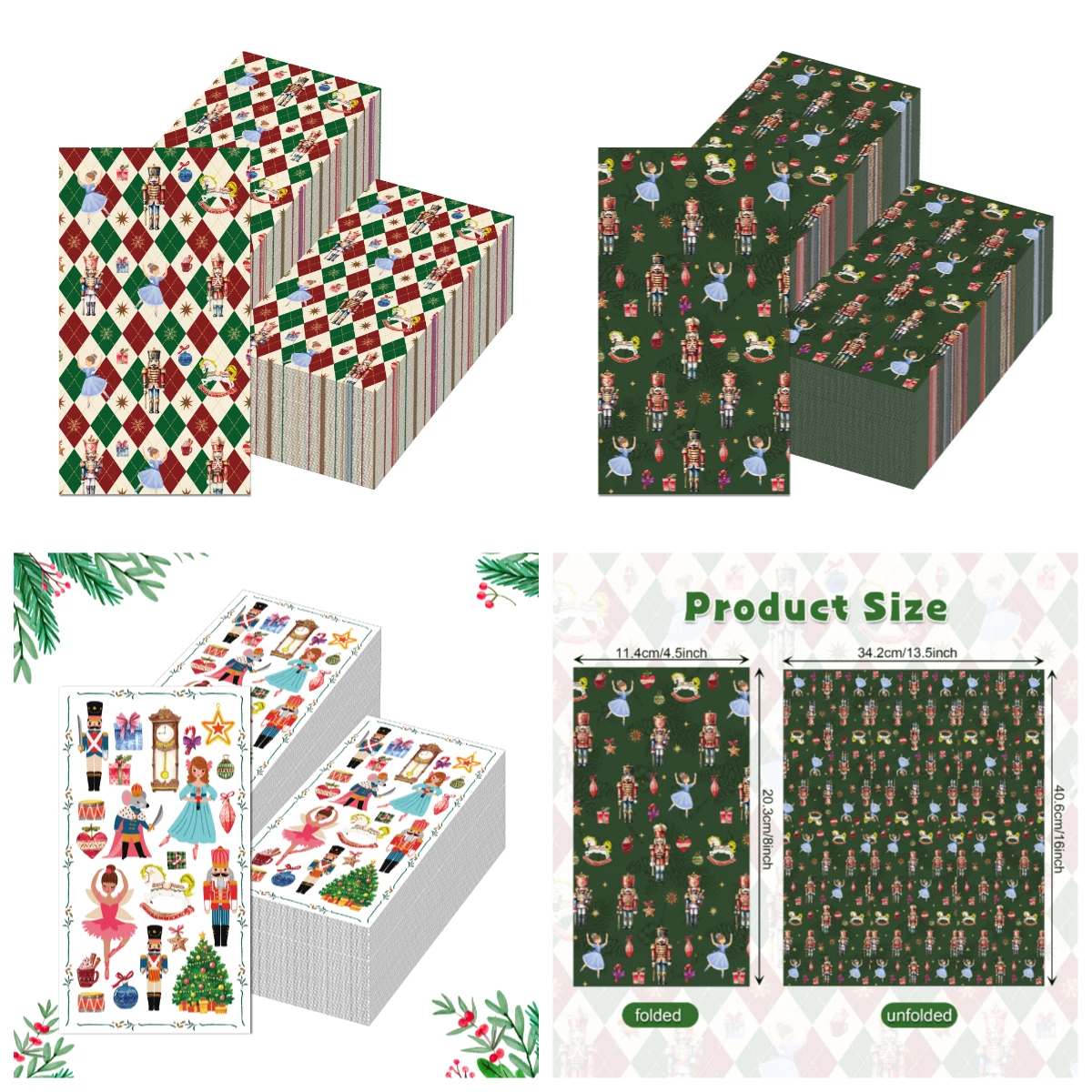 20/40/60/80pcs Christmas Nutcracker Ballerina Pattern Disposable Dinner Decorative Paper Napkin for Winter Party Tableware