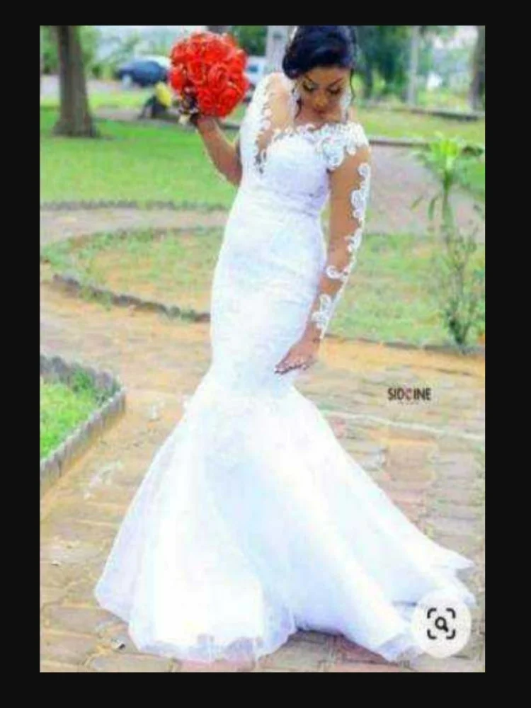 Maßgeschneidertes Meerjungfrau-Hochzeitskleid mit transparentem Ausschnitt und Spitzenapplikationen, Sweep-Zug, Robe De Mariée, lange Ärmel, Land-Brautkleid