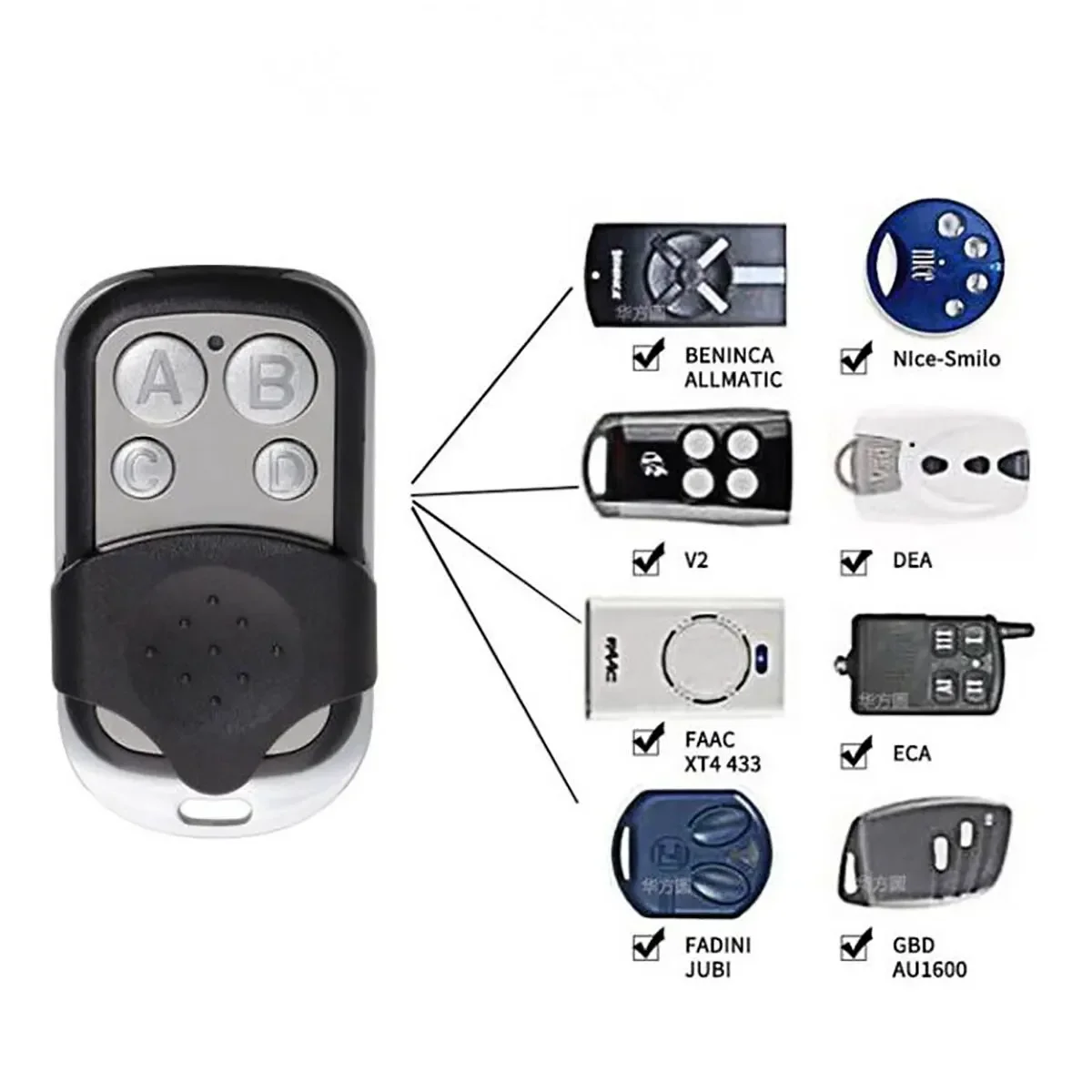 Metal Push Button Remote Control Transmitter ABCD / Lock Unlock 4Button 433MHz Universal 4 Buttons Garage Door Opener Remote