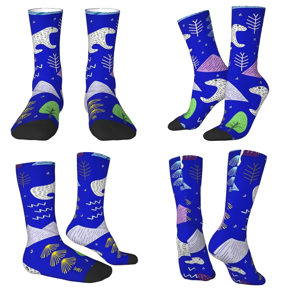 All Seasons Crew Stockings Polar Bear Forest Festival Pattern Socks Casual Long Socks for Men Women Valentine's Day Gifts