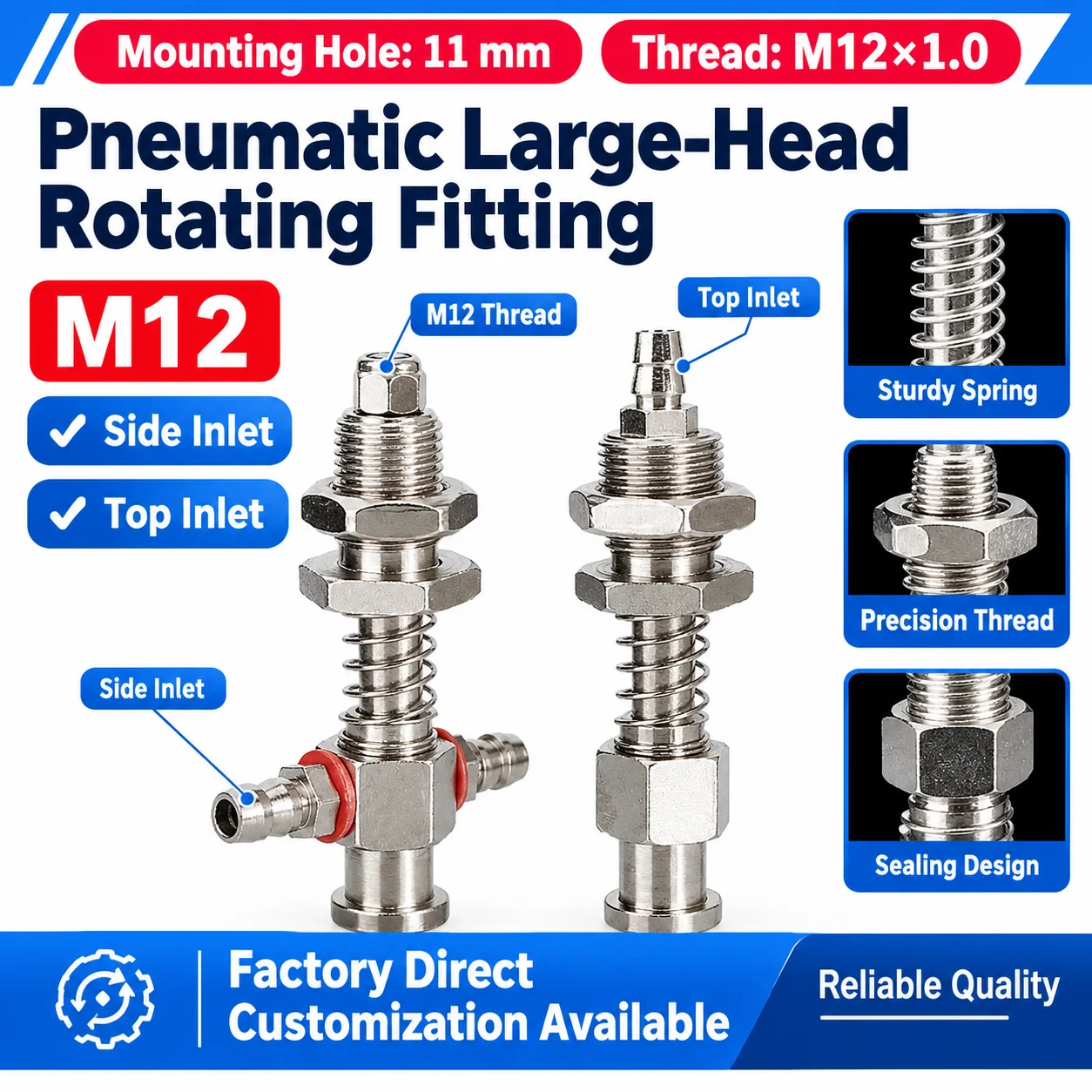 Pneumatic Vacuum Level Compensator L45-L100 M12 Spring Plunger Holder Dual Air Inlet Robotic Gripper EOAT Parts