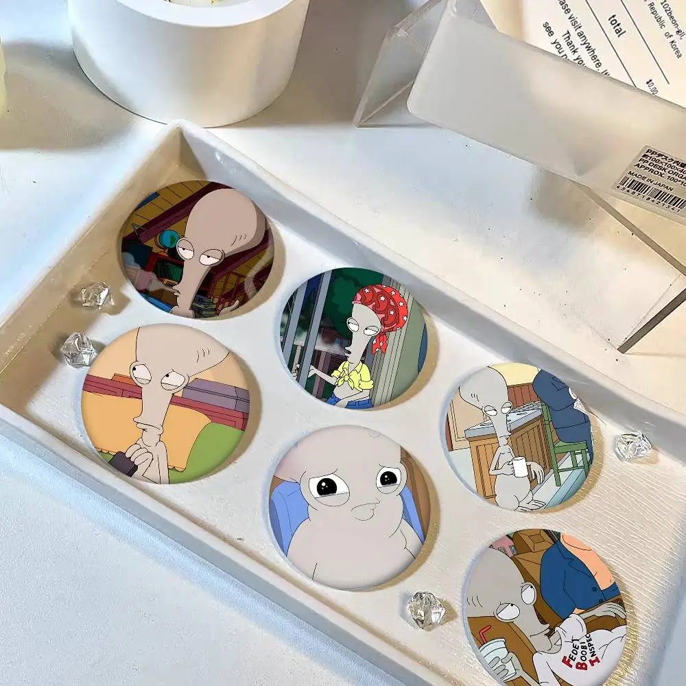 1pc R-Roger R-Roger Cartoon Style Badge Brooches On Backpack Decoration Round Enamel Pins For Accessorys