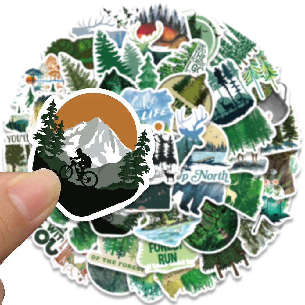 50pcs Outdoor Forest Trees Stickers Vinyl Waterproof For Laptop Guitar Luggage Bike Notebook Scrapbook Stickers Decals