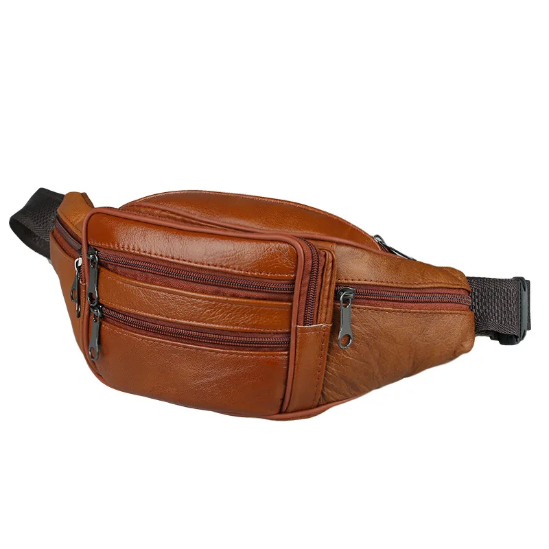 Genuine Leather Casual Men\'s Waist Fanny Packs Designer Hip Belt Bag for Mobile Phone Travel Women Chest Shoulder Bag Cross Body