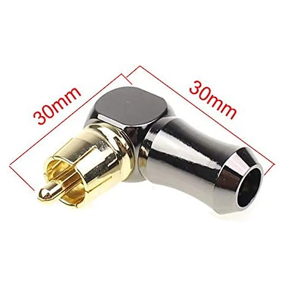 2PCS RCA Connector Black L-Shaped 90 Degree with 24KGold Plated Copper Lotus Head for Audio Video Home Theater System AV Adapter