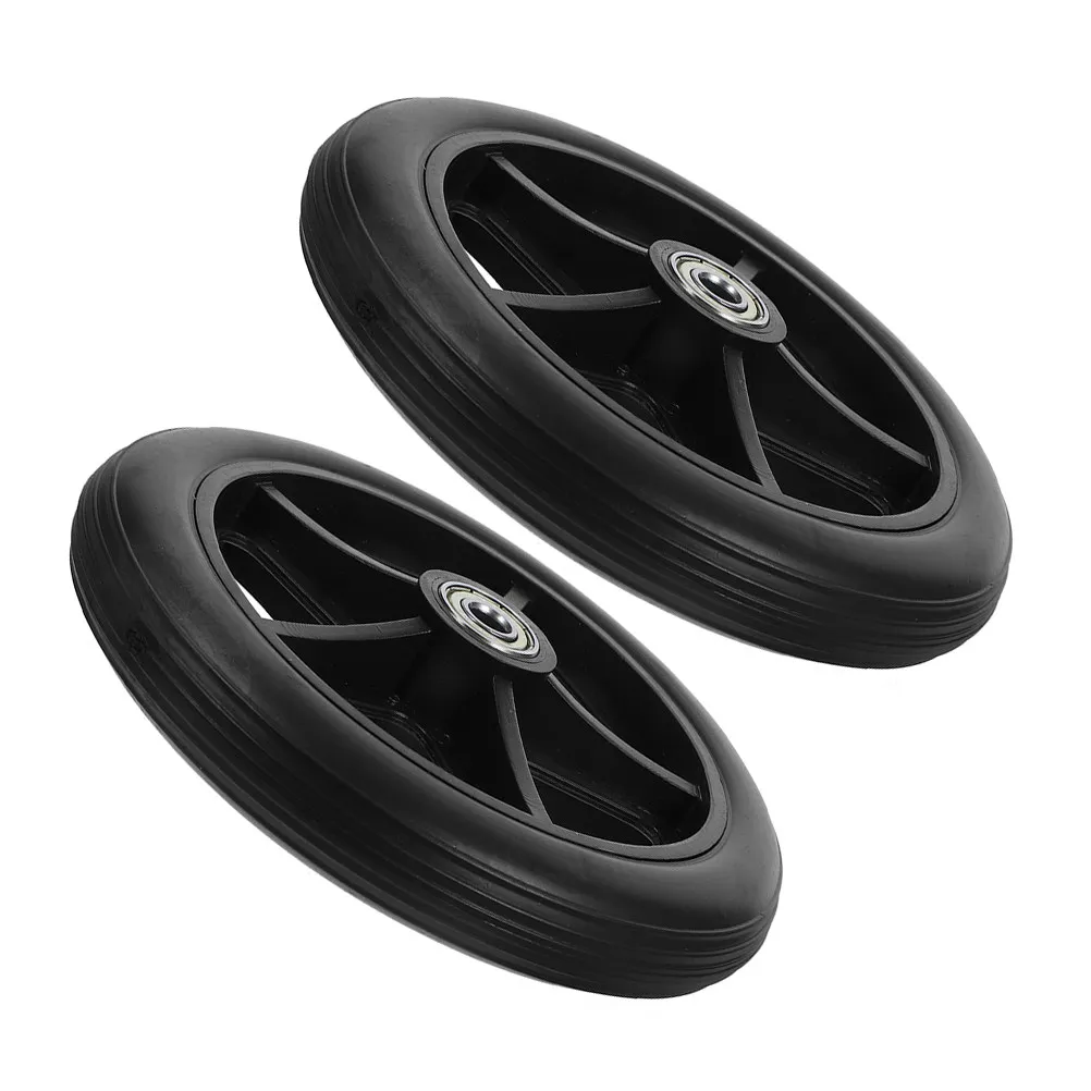 2Sets Replacement Front Wheel for Wheelchair Heavy Duty Rubber Tire Steel Axle Smooth Stable Performance Easy Installation