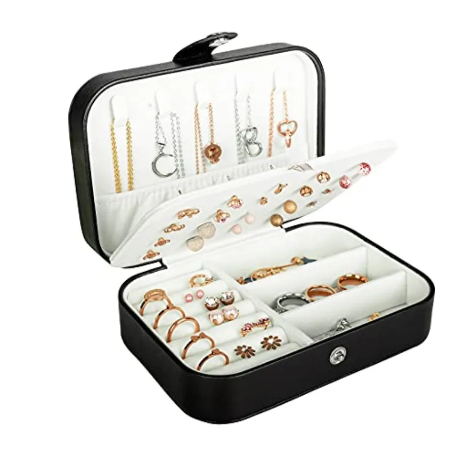 

Travel Jewelry Box, PU Leather Small Jewelry Organizer for Women Girls, Portable Mini Travel Case Display Storage Holder Boxes