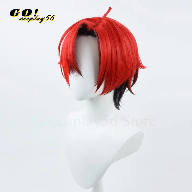 Flayon Cosplay Wig Engelse Tempus Youtuber Zwart Rood Kort Haar Virtueel Idool Rolspel Vtuber Hoofddeksels