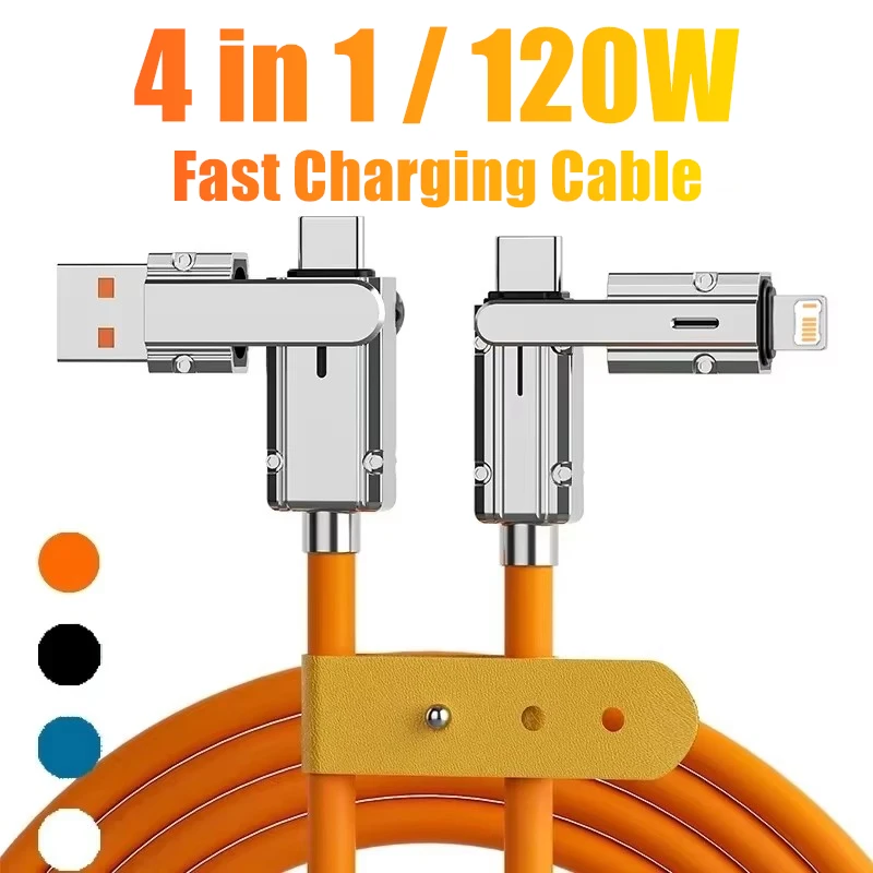 Image of 4-in-1 120W PD Schnelllade-USB-C-Kabel für iPhone 13 14 15 16 17 Samsung Xiaomi Redmi Huawei Honor OPPO OnePlus Typ-C-USB-Kabel