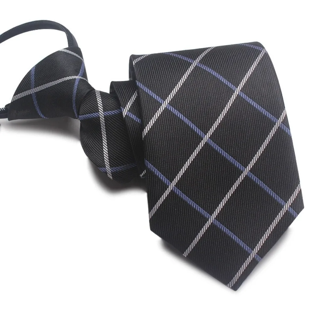 No-Tie Easy Zipper Tie 7cm Width with Elastic Band Easy Pull Lazy Tie Plaid Multi-Color Business Casual Tie Wedding Accessories