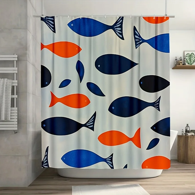 防水フィッシュプリントシャワーカーテン熱帯海洋生物バス装飾防水バスルームアクセサリー-180x180cm