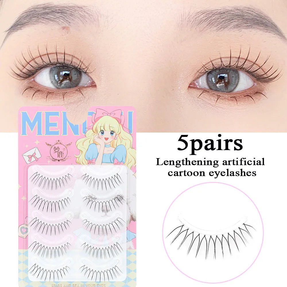 

5 Pairs U-shaped False Eyelashes 3D Natural Wispy Magnify Eyes Comic Eye Transparent Stem Handmade Kpop Extension Eyelashes W-6