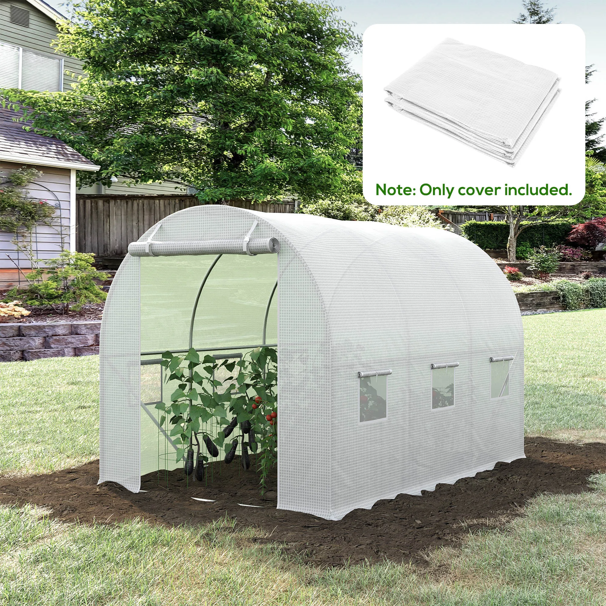 9.8x6.6x6.6ft Greenhouse Cover Replacement, Heavy Duty Waterproof Tarp for Hoop House, 6 Windows, Door & Grid, White