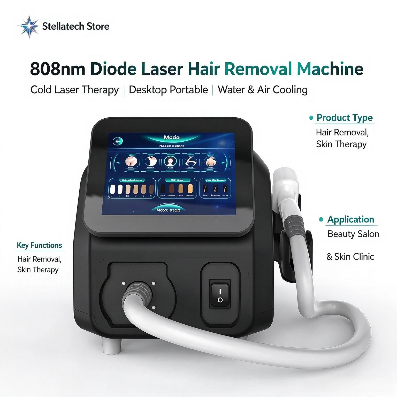 808nm Diode Therapy Cold Hair Removal  Machine Desktop Water/Air Cooling Portable 755/808/940/1064nm