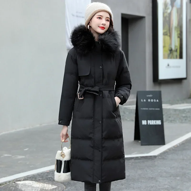 2023 New Women\'s Down Cotton Parkas Winter Jacket Coat Fur Collar Thick Warm Long Coats Female Fashion Hooded Padded Outerwear