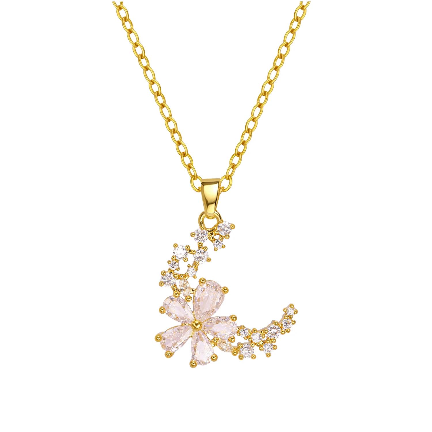 High-End Women's Moon Necklace with Zircon Pendant Light Luxury Design Stainless Steel Clavicle Chain Jewelry