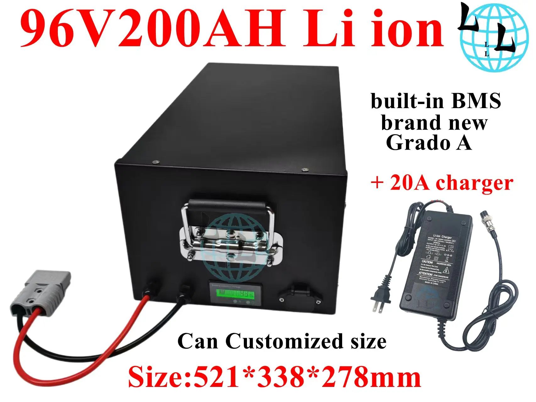 

waterproof 96v 200Ah lithium ion Rechargeable battery li ion for Excavatorvehicle RV AGV Forklift boat inverter + 10A Charger