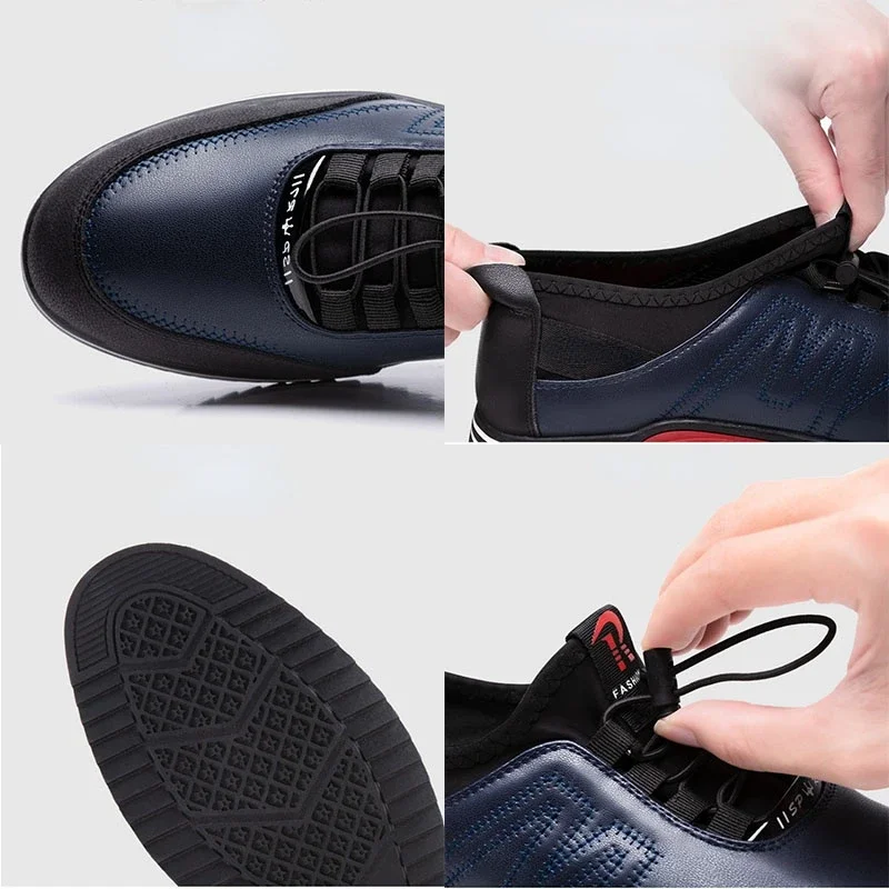 Elastic Band Shoes for Men Brand Casual Shoes Men Leather Shoes Soft Flat Business Man Footwear 2024 Elastic Shoe Mouth Sneakers