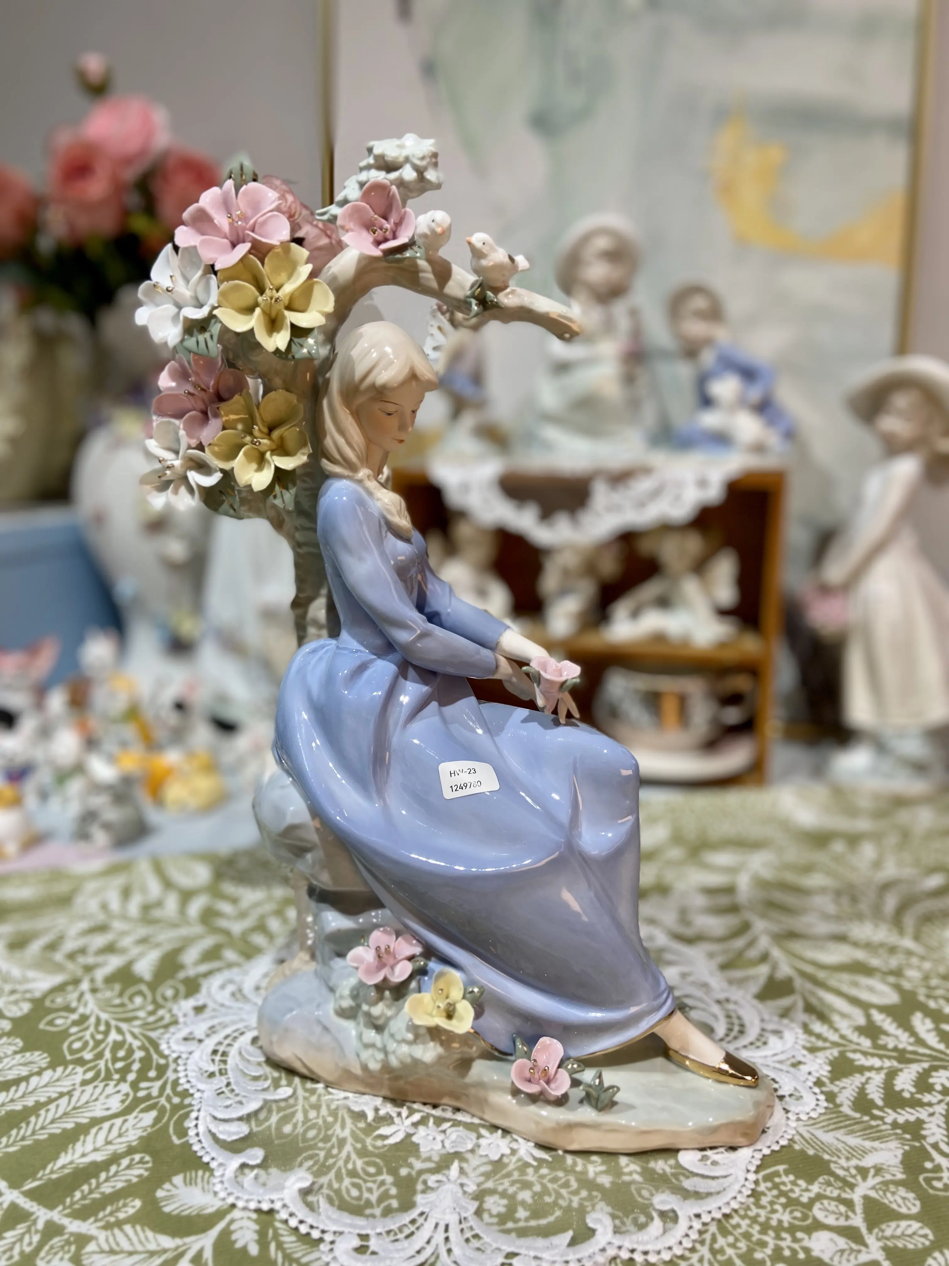 Beauty under the flower height 37cm width 22cm modern European style French home figure ceramic sculpture ornament gift